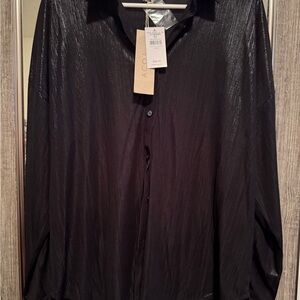 ACOA Black Metallic Button-down Women’s Blouse